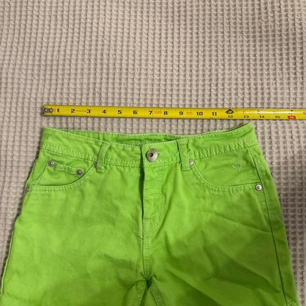 Justice Neon Lime Green Raw Hem Denim Shorts Girls 12R Low Rise